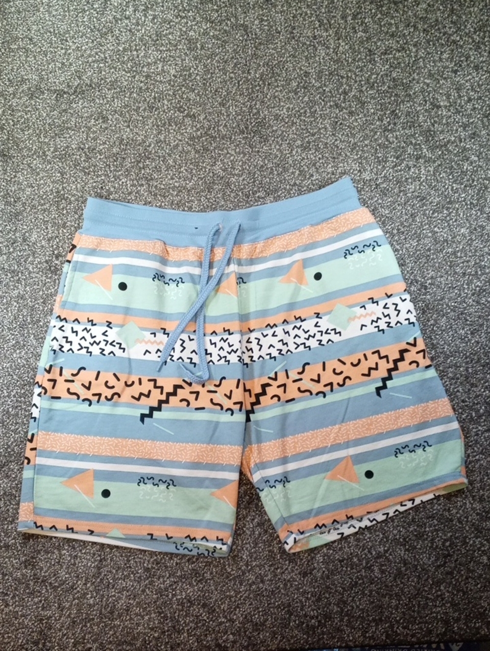 No Boundaries Men's Striped Pattern Swim Shorts - Light Blue & Peach